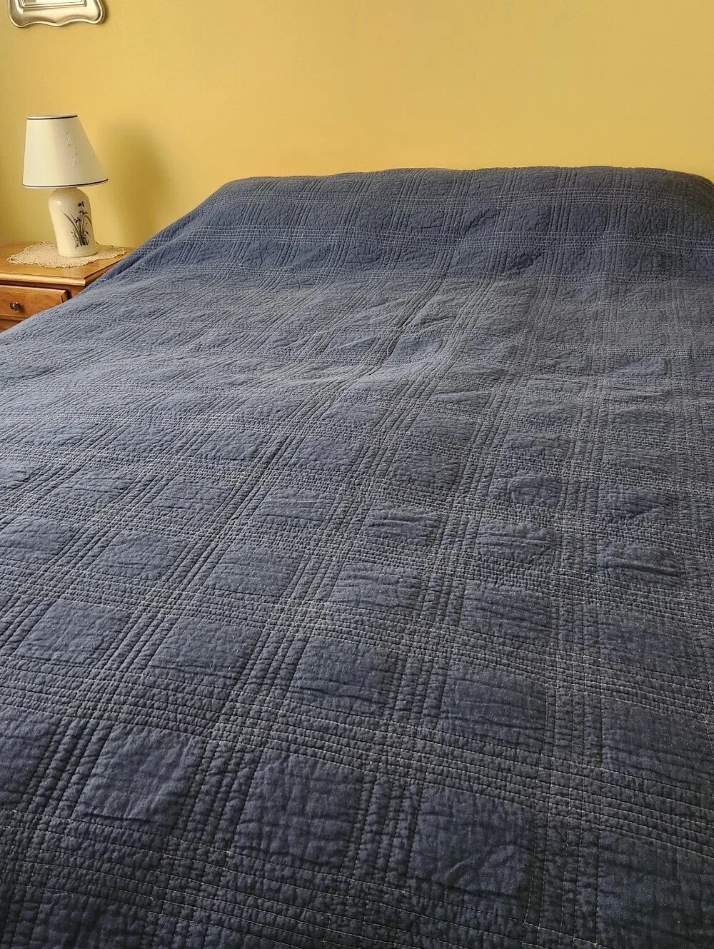 EDDIE BAUER Quilt Full Queen 1 Sham Blue Plaid Reversible Cotton Cottage Home